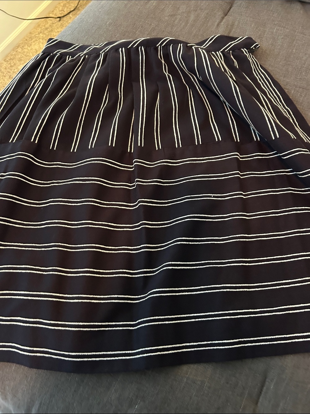 Maeve Navy and Cream Striped A-Line Skirt